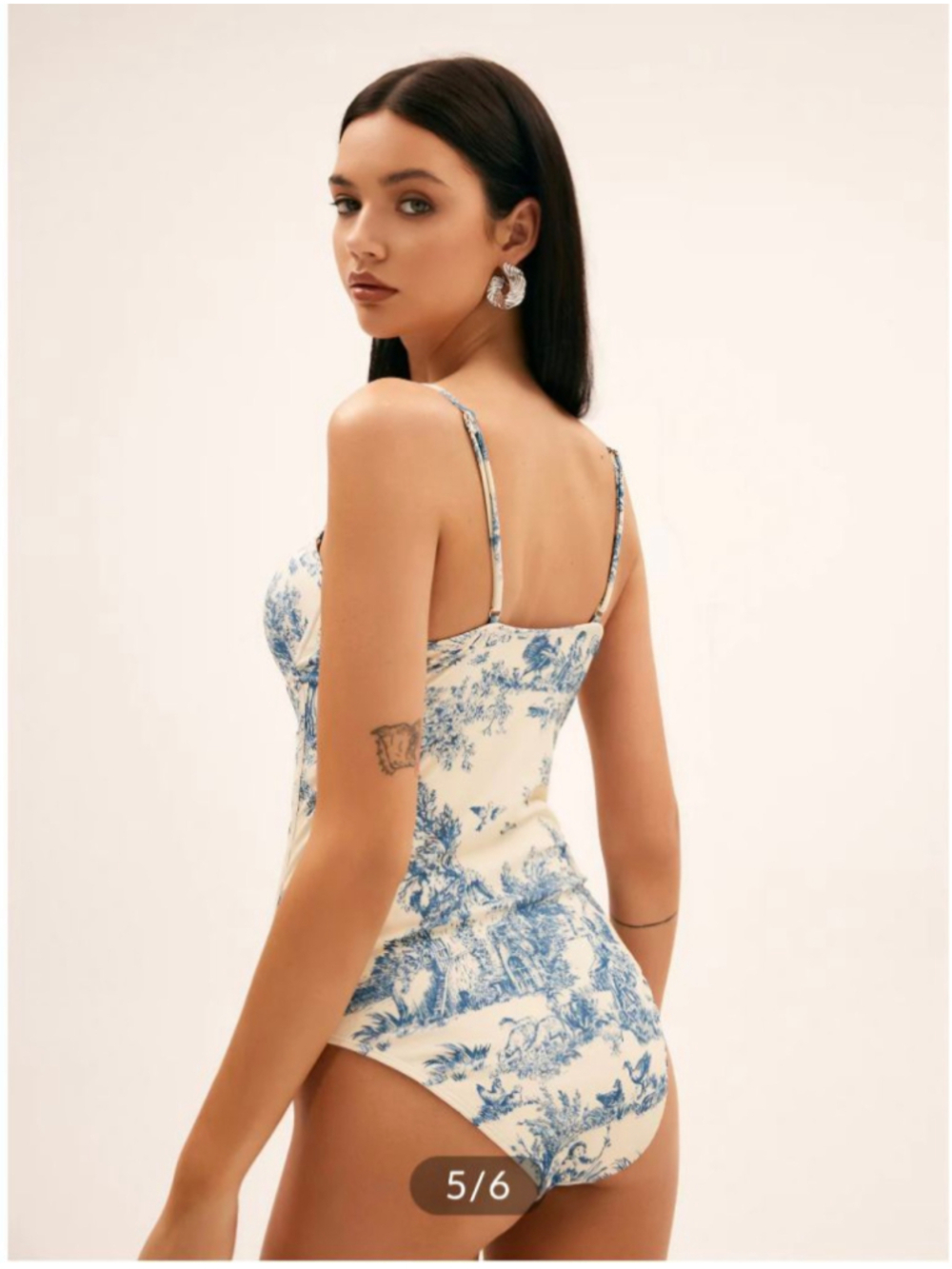 Women's COMMENSE White & Blue Toile Print One Piece Swimsuit S - Picture 2 of 9